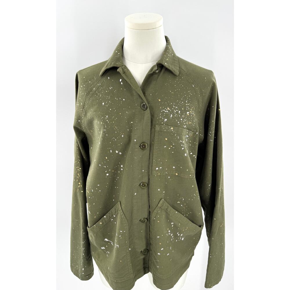 The Great. Utility Jacket Metallic Paint Splatter Green Button Up Blazer 0 XS S
